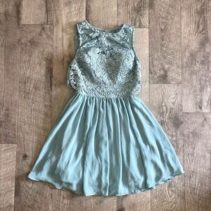 City Studio Light Blue Lace Chiffon Fit & Flare‎ Cocktail Dress Size 5 RN 75010